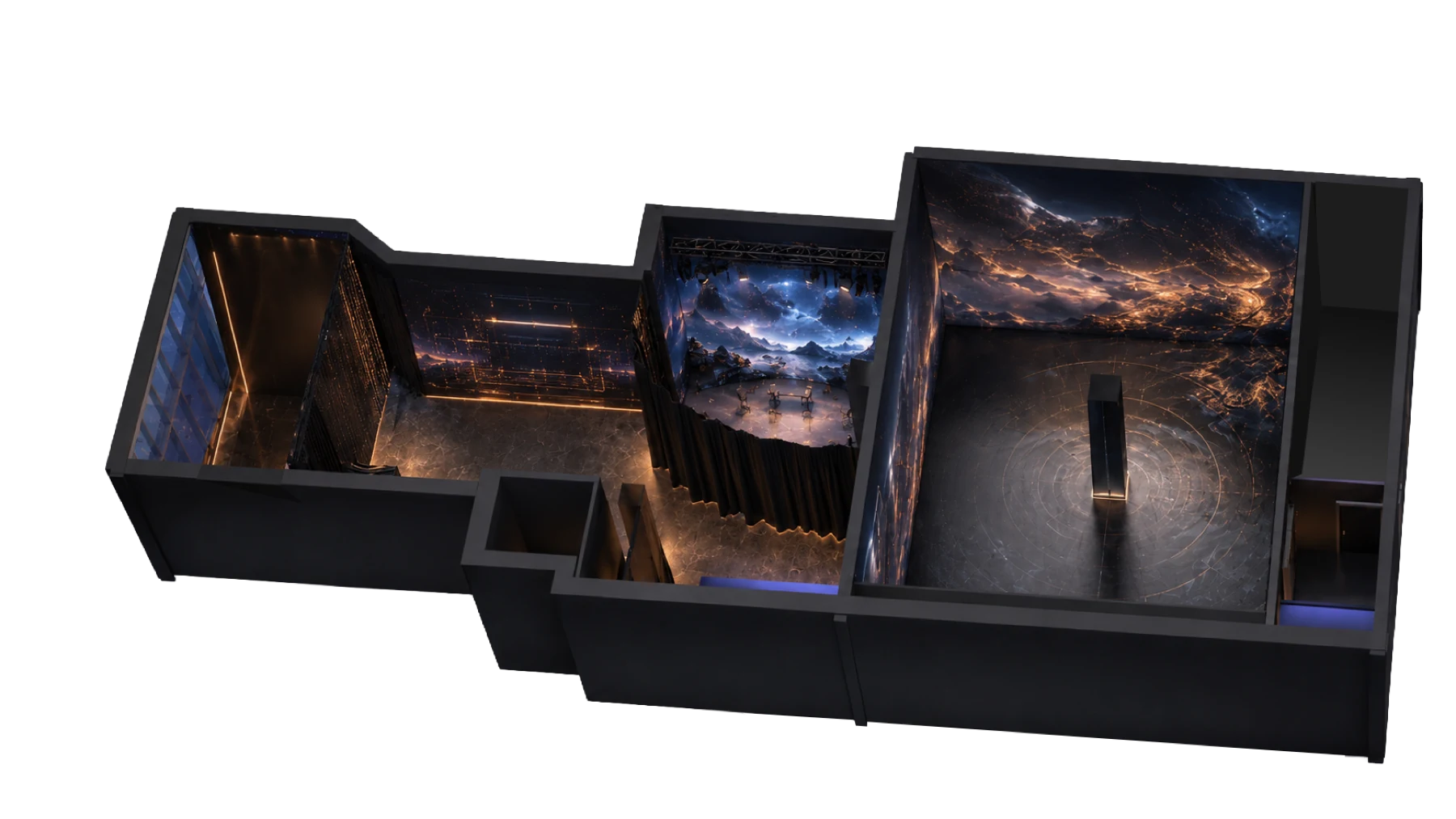 Isometric cutaway render of The Lab